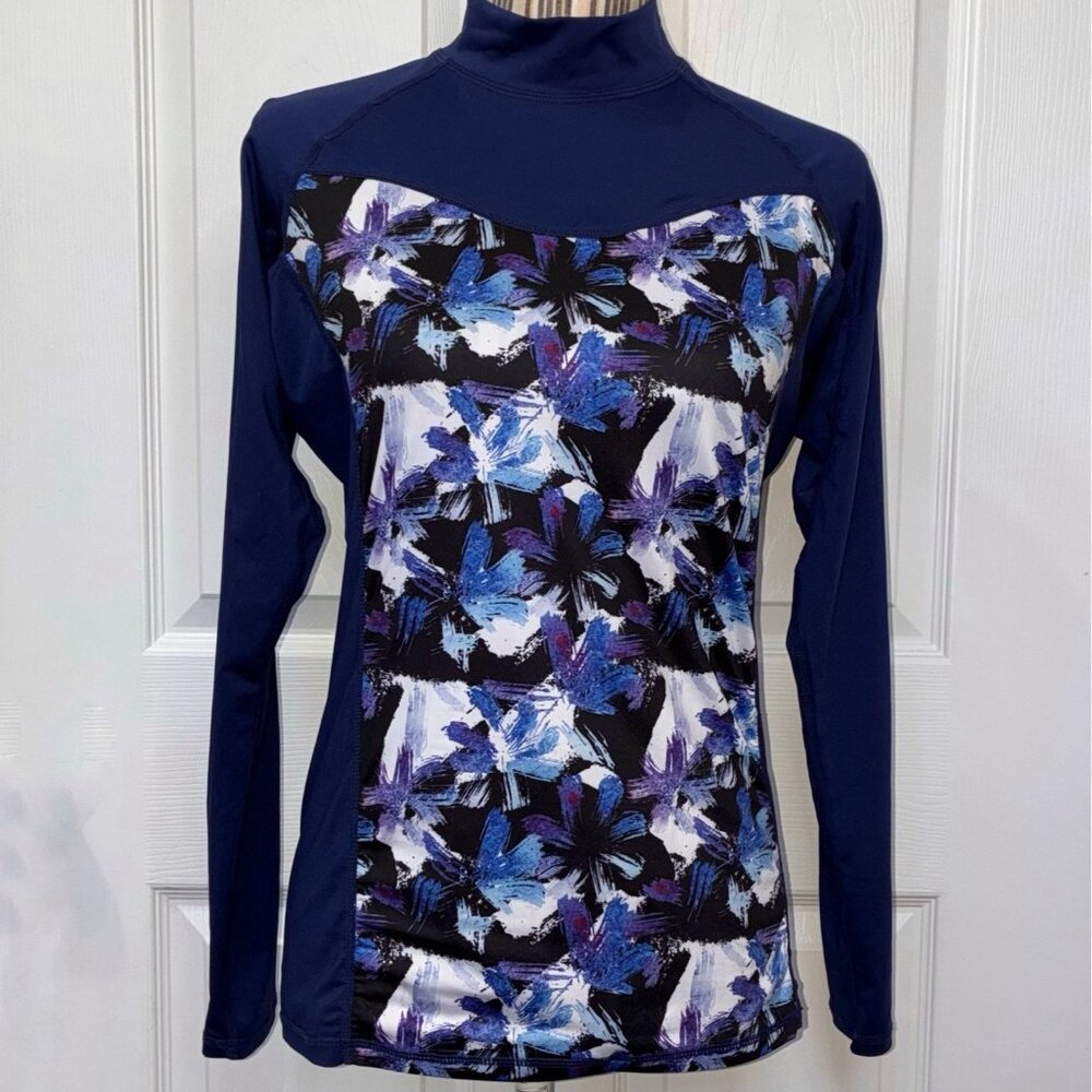 TESLA Rashguard Top Womens Large Mock Neck Long Sleeve Athletic Surf Cruise